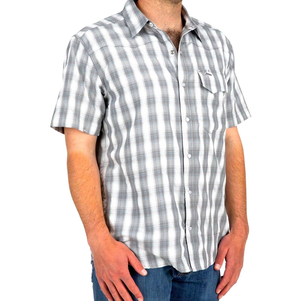 Fishing Outdoor Simms Big Sky Pearl Snap Shirt Fly Fishing Mens Size Medium Gray